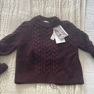 CECILIE BAHNSEN Cable Knit Sweater in Rich Burgundy